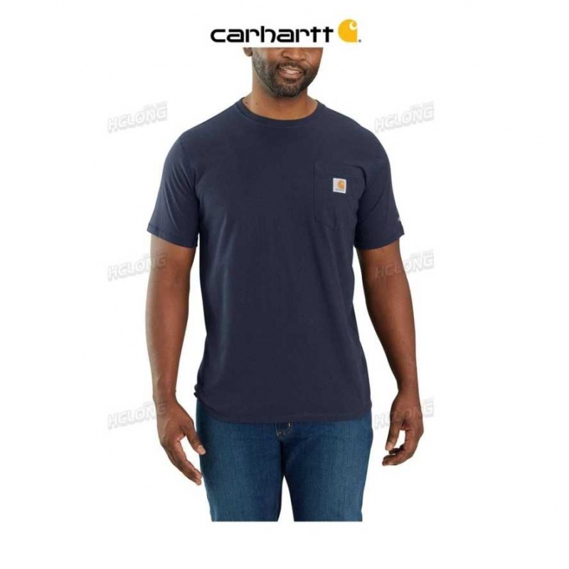 Bleu Marine Carhartt Force Relaxed Fit Midweight Corta-Sleeve Pocket T-Shirt Bleu - Danmark LBG-2383824