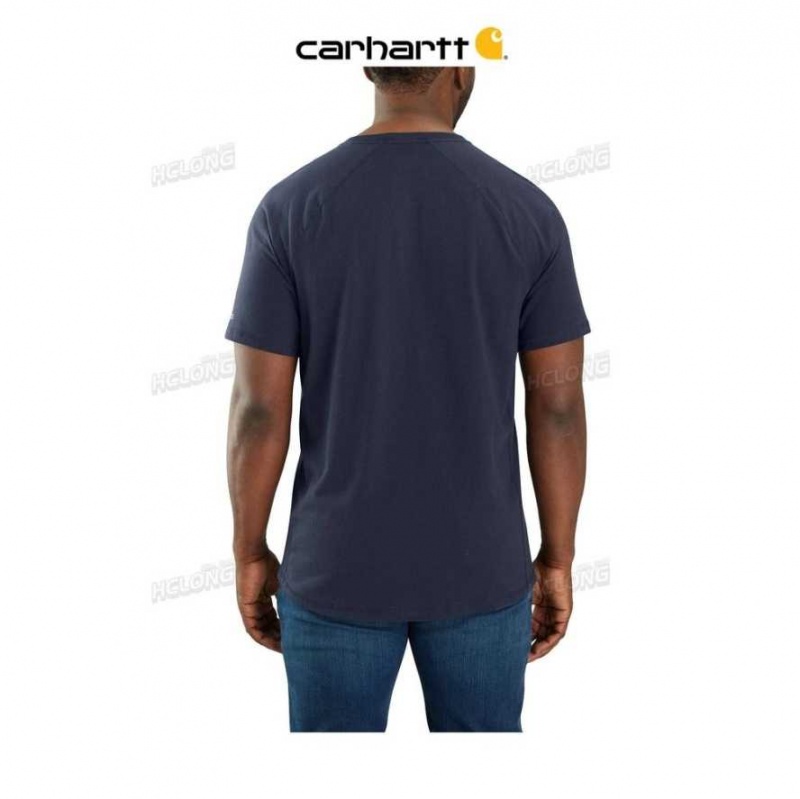 Bleu Marine Carhartt Force Relaxed Fit Midweight Corta-Sleeve Pocket T-Shirt Bleu - Danmark LBG-2383824