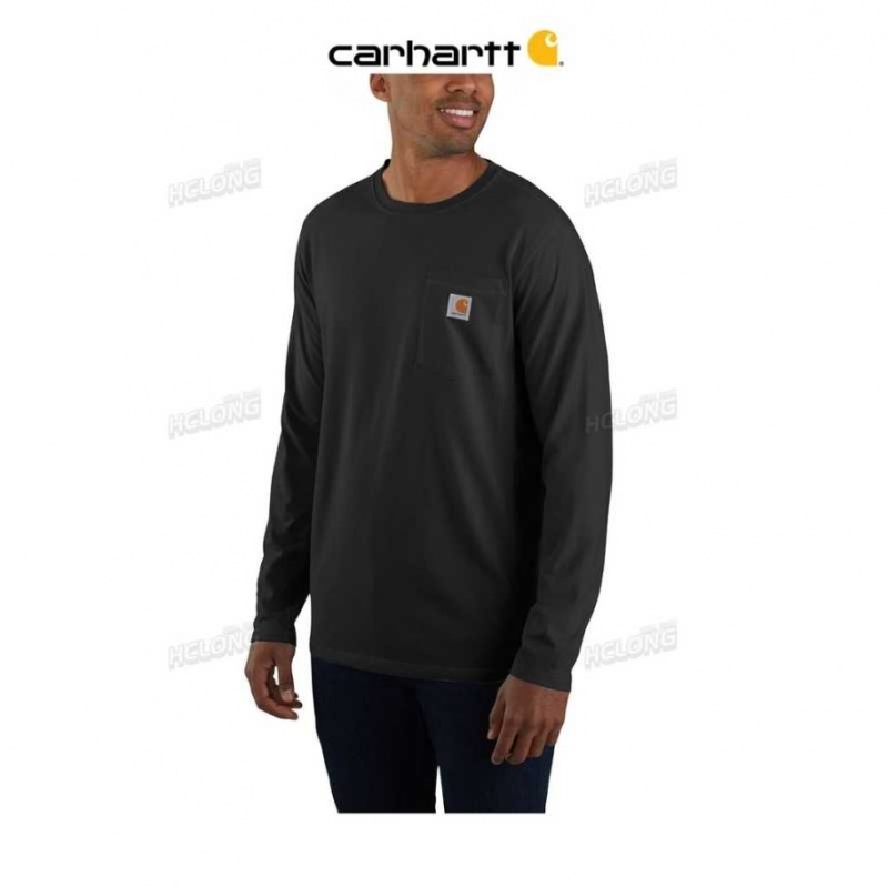 Noir Carhartt Force Relaxed Fit Midweight Long-Sleeve Pocket T-Shirt - Danmark GYU-8066898