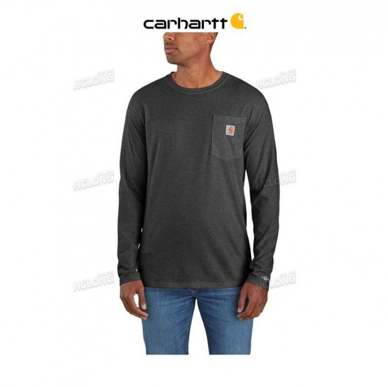 Carbon Heather Carhartt Force Relaxed Fit Midweight Long-Sleeve Pocket T-Shirt Carbon - Danmark UNN-3444217