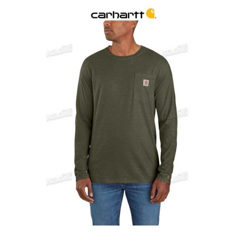 Basil Heather Carhartt Force Relaxed Fit Midweight Long-Sleeve Pocket T-Shirt Basil - Danmark YWS-9012518