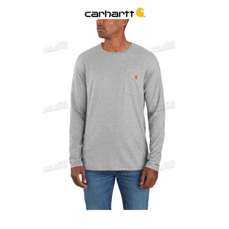 Heather Gray Carhartt Force Relaxed Fit Midweight Long-Sleeve Pocket T-Shirt Heather - Danmark JGC-0613920