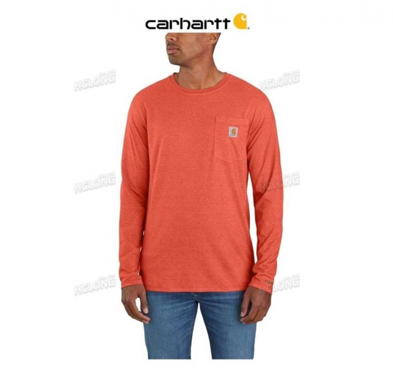 Orange Carhartt Force Relaxed Fit Midweight Long-Sleeve Pocket T-Shirt - Danmark NSM-1958984