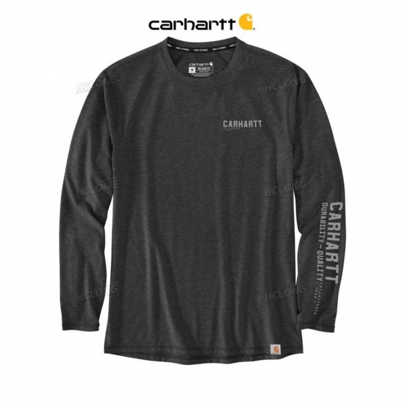 Carbon Heather Carhartt Force Extremes Relaxed Fit Legere Long-Sleeve Logo Graphique T-Shirt Carbon - Danmark MUD-0789818