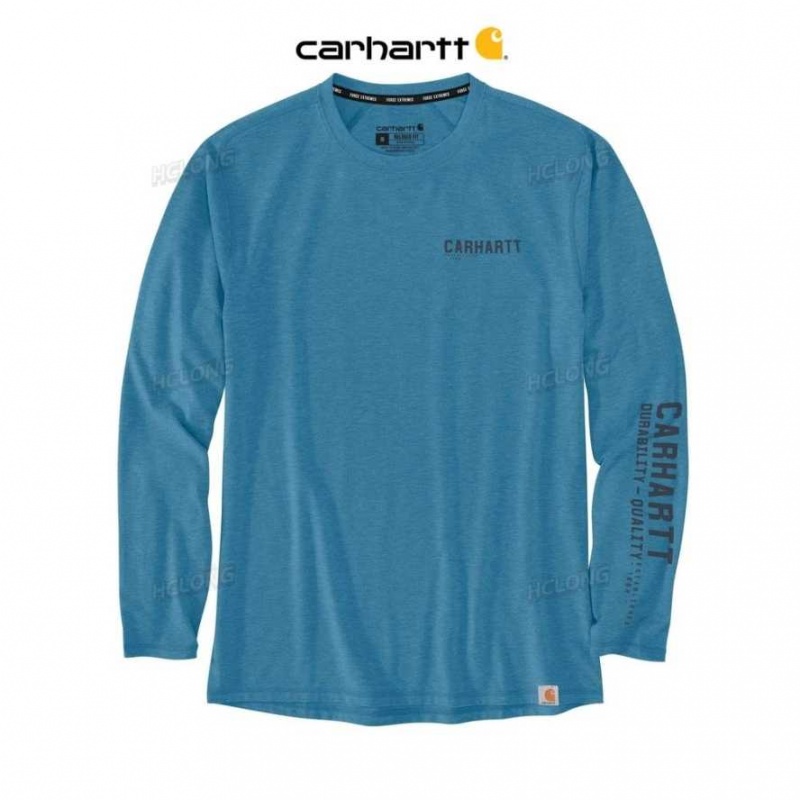 Bleu Carhartt Force Extremes Relaxed Fit Legere Long-Sleeve Logo Graphique T-Shirt - Danmark FWW-2796262