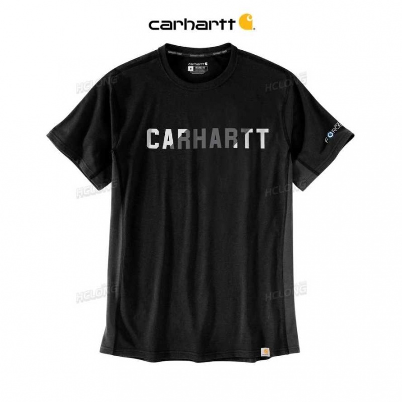 Noir Carhartt Force Relaxed Fit Midweight Corta-Sleeve Block Logo Graphique T-Shirt - Danmark NZH-8171633