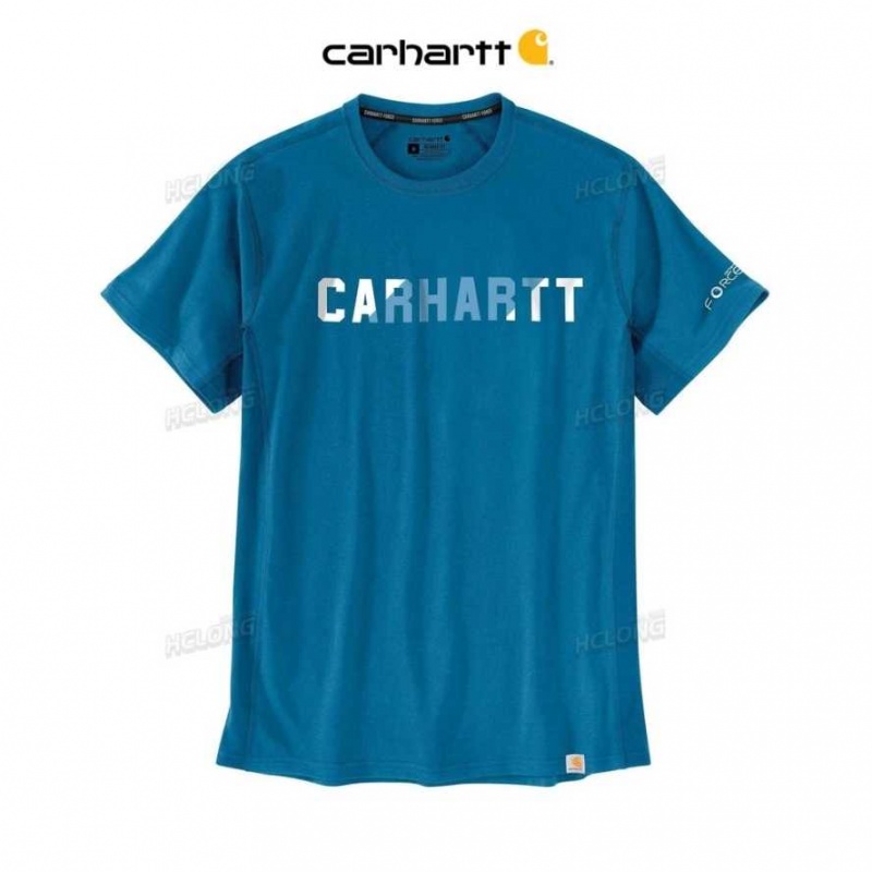 Bleu Carhartt Force Relaxed Fit Midweight Corta-Sleeve Block Logo Graphique T-Shirt - Danmark HEB-1489055