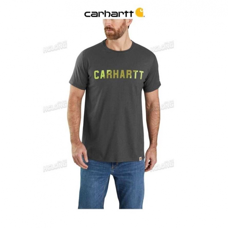 Carbon Heather Carhartt Force Relaxed Fit Midweight Corta-Sleeve Block Logo Graphique T-Shirt Carbon - Danmark UIE-5482117