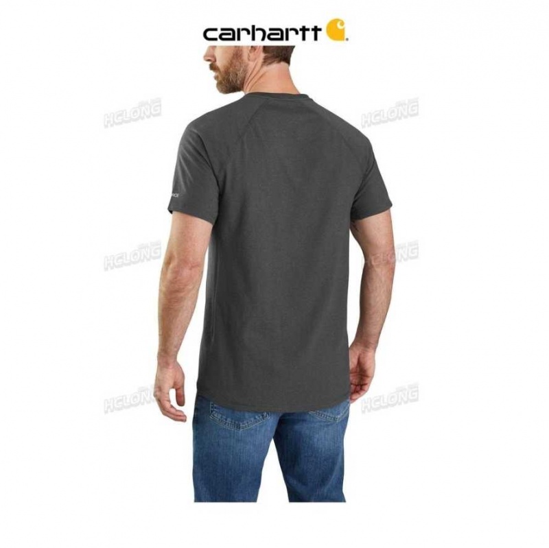 Carbon Heather Carhartt Force Relaxed Fit Midweight Corta-Sleeve Block Logo Graphique T-Shirt Carbon - Danmark UIE-5482117