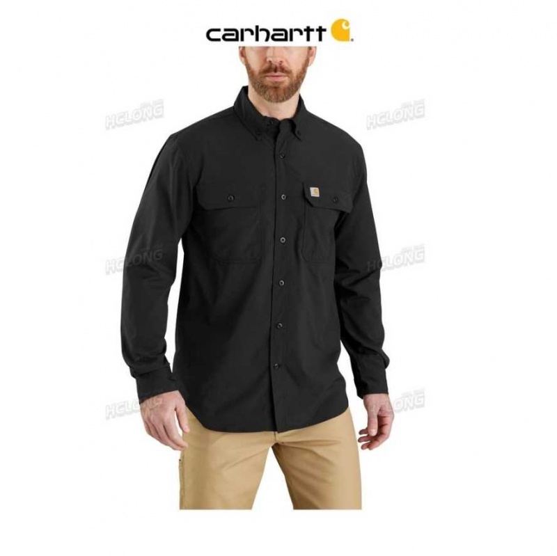 Noir Carhartt Force Relaxed Fit Legere Long- Sleeve Shirt - Danmark QAT-3345857