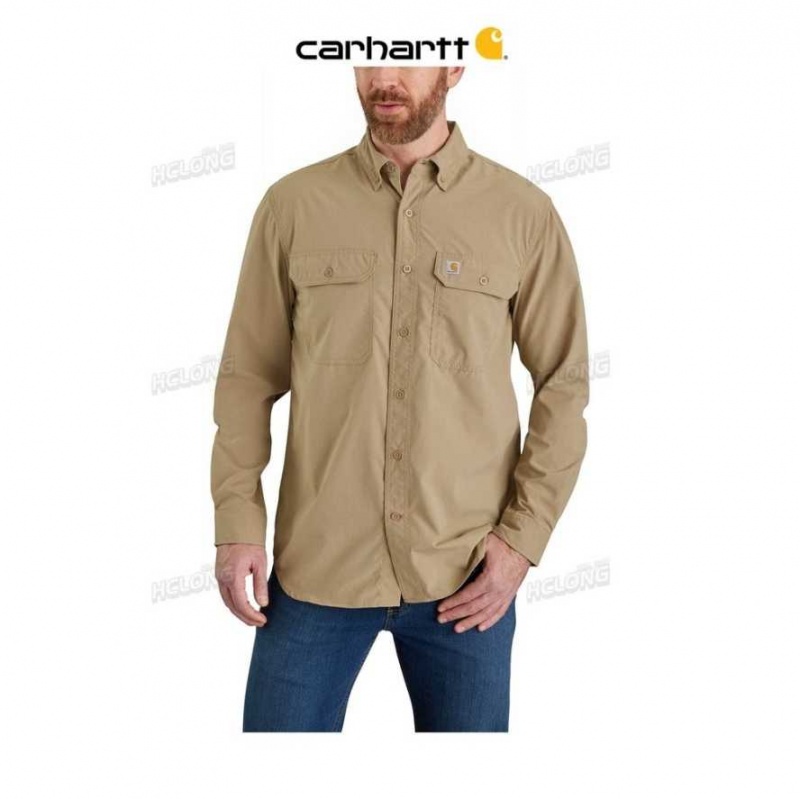 Kaki Foncé Carhartt Force Relaxed Fit Legere Long- Sleeve Shirt Kaki - Danmark NMV-0467793