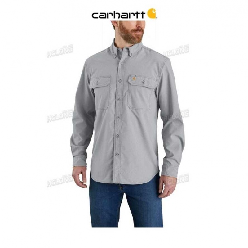 Steel Carhartt Force Relaxed Fit Legere Long- Sleeve Shirt - Danmark ADJ-4383003