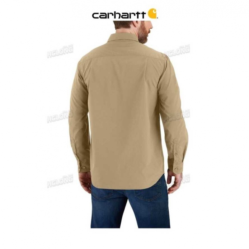 Kaki Foncé Carhartt Force Relaxed Fit Legere Long- Sleeve Shirt Kaki - Danmark NMV-0467793