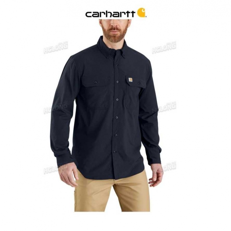 Bleu Marine Carhartt Force Relaxed Fit Legere Long- Sleeve Shirt Bleu - Danmark QAS-2735611