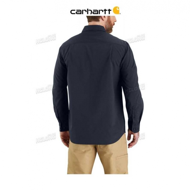 Bleu Marine Carhartt Force Relaxed Fit Legere Long- Sleeve Shirt Bleu - Danmark QAS-2735611