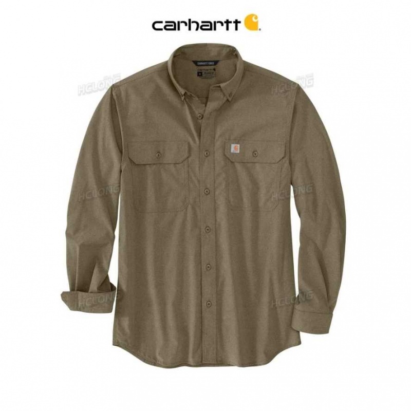 Vert Olive Carhartt Force Relaxed Fit Legere Long- Sleeve Shirt Vert - Danmark OPW-9663608