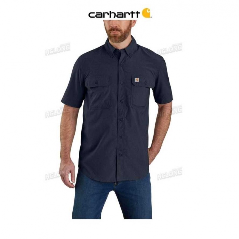 Bleu Marine Carhartt Force Relaxed Fit Legere Corta-Sleeve Shirt Bleu - Danmark AAW-9410734