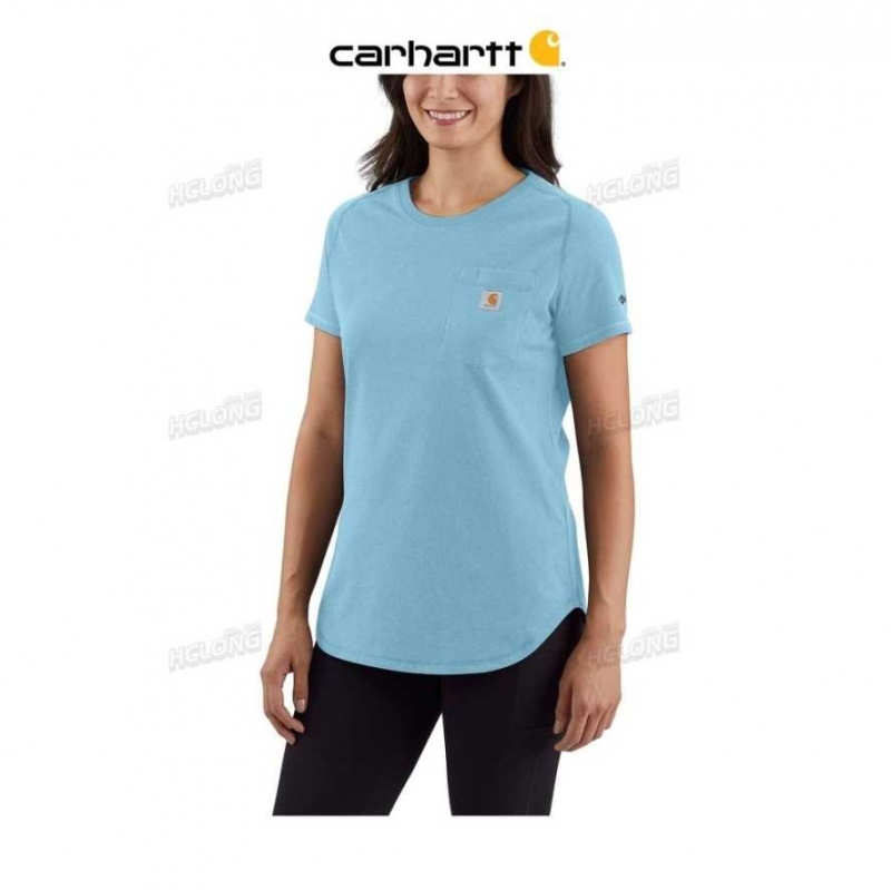 Bleu Carhartt Force Relaxed Fit Midweight Pocket T-Shirt - Danmark JEX-1878788