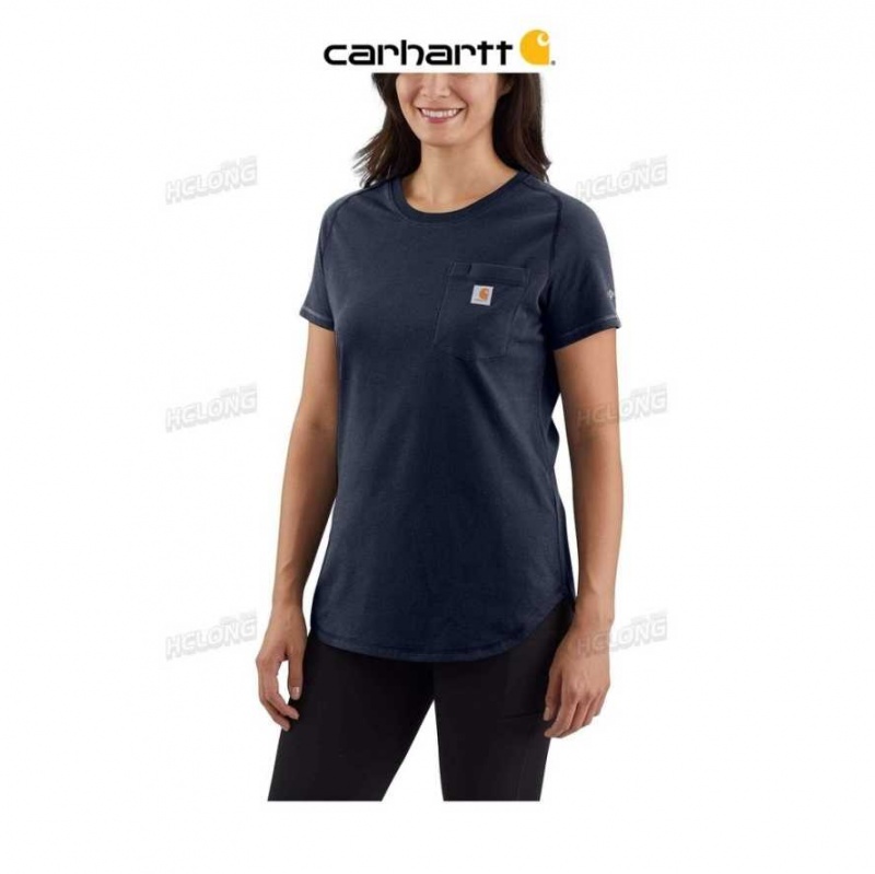 Bleu Marine Carhartt Force Relaxed Fit Midweight Pocket T-Shirt Bleu - Danmark GQD-1672349