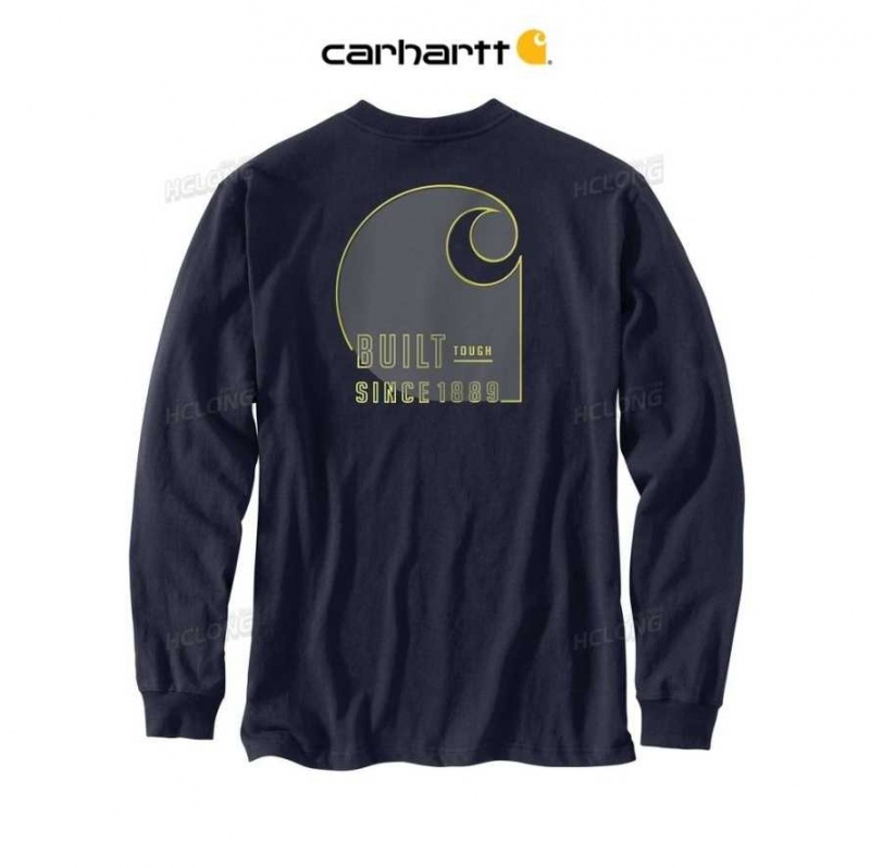 Bleu Marine Carhartt Loose Fit Heavyweight Long-Sleeve Pocket Tough Graphique T-Shirt Bleu - Danmark NCG-9669803