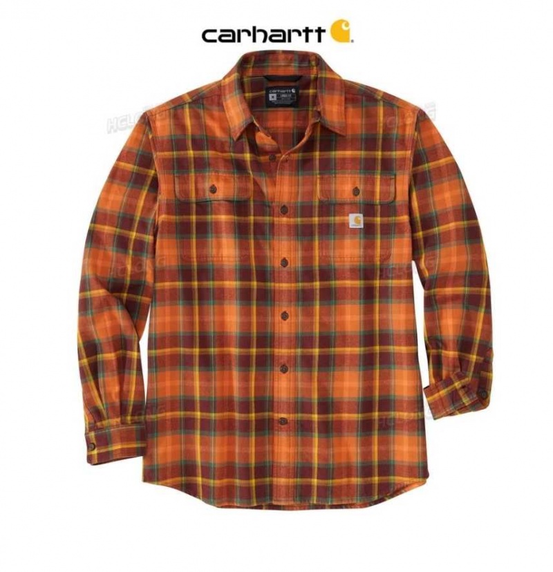 Burnt Sienna Carhartt Loose Fit Heavyweight Flannel Long-Sleeve Plaid Shirt Burnt - Danmark AYA-9777037