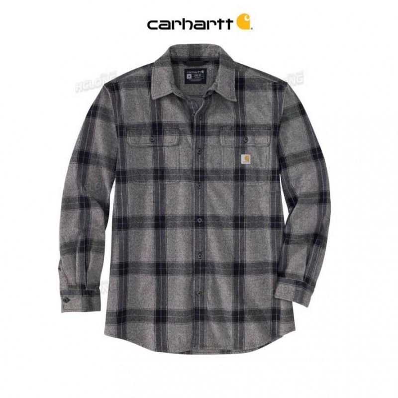 Asphalt Carhartt Loose Fit Heavyweight Flannel Long-Sleeve Plaid Shirt - Danmark ZQF-3450588