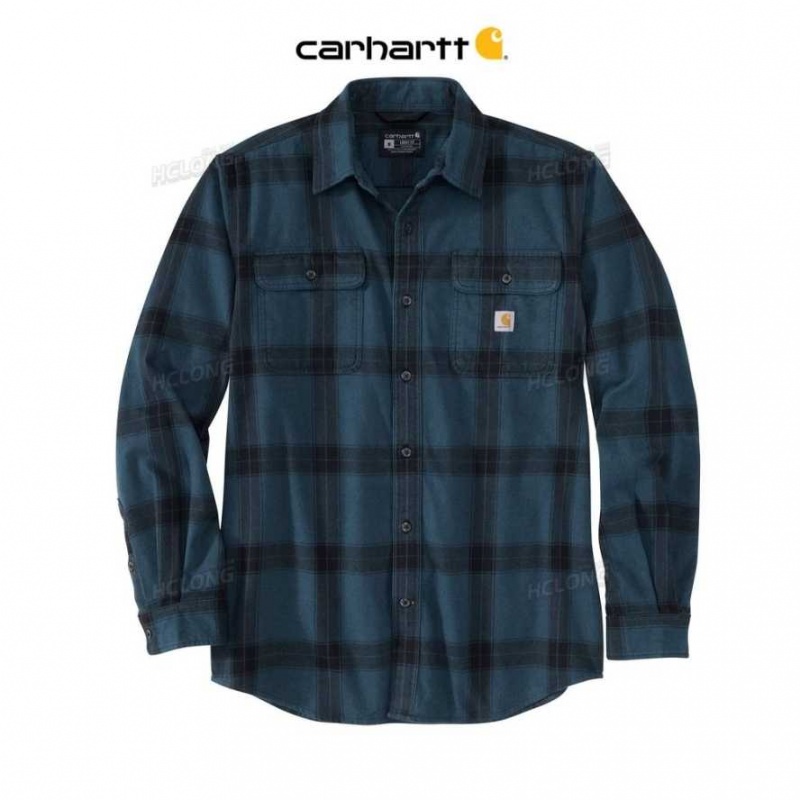 Bleu Carhartt Loose Fit Heavyweight Flannel Long-Sleeve Plaid Shirt - Danmark ULT-4610757