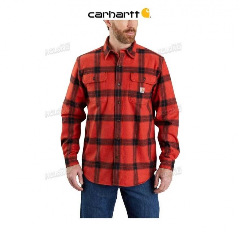 Chili Pepper Carhartt Loose Fit Heavyweight Flannel Long-Sleeve Plaid Shirt Chili - Danmark MHX-6144371