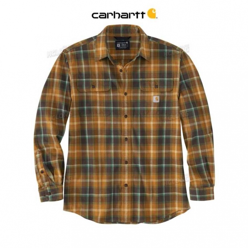 Oiled Walnut Carhartt Loose Fit Heavyweight Flannel Long-Sleeve Plaid Shirt Oiled - Danmark FIF-6149562