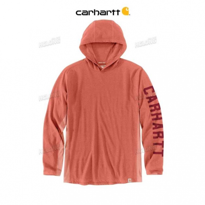 Orange Carhartt Force Relaxed Fit Midweight Long-Sleeve Logo Graphique Encapuchonné T-Shirt - Danmark DNZ-0281161