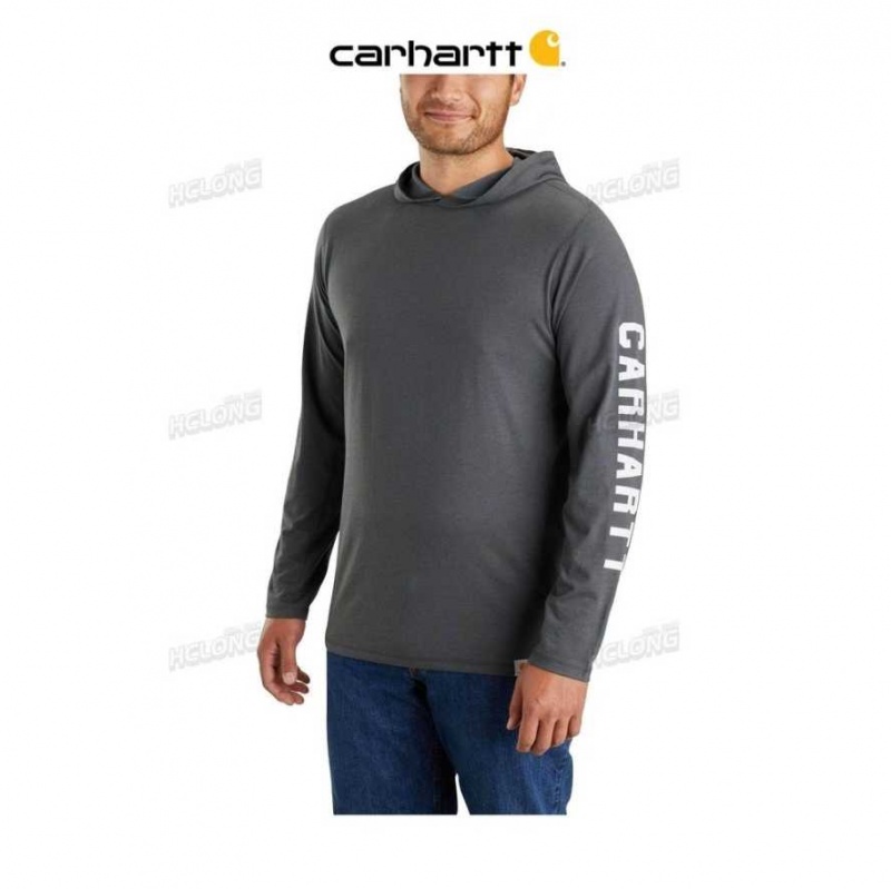 Carbon Heather Carhartt Force Relaxed Fit Midweight Long-Sleeve Logo Graphique Encapuchonné T-Shirt Carbon - Danmark PEV-8705331