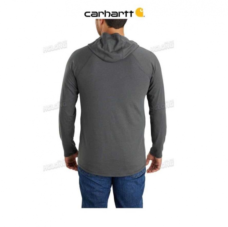 Carbon Heather Carhartt Force Relaxed Fit Midweight Long-Sleeve Logo Graphique Encapuchonné T-Shirt Carbon - Danmark PEV-8705331