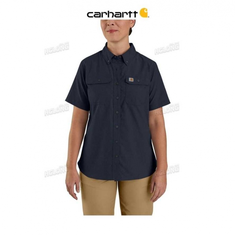 Bleu Marine Carhartt Force Relaxed Fit Legere Corta Sleeve Shirt Bleu - Danmark ZXD-5745295