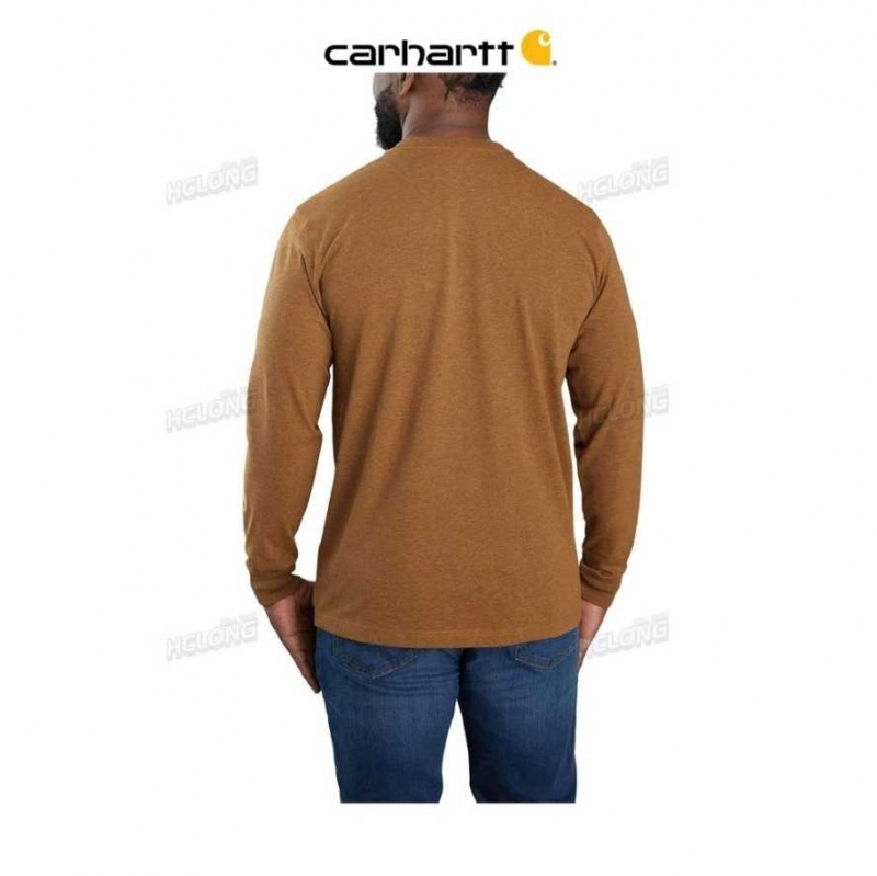 Oiled Walnut Heather Carhartt Relaxed Fit Heavyweight Long-Sleeve Camo Logo Graphique T-Shirt Oiled Walnut - Danmark FRU-1327591