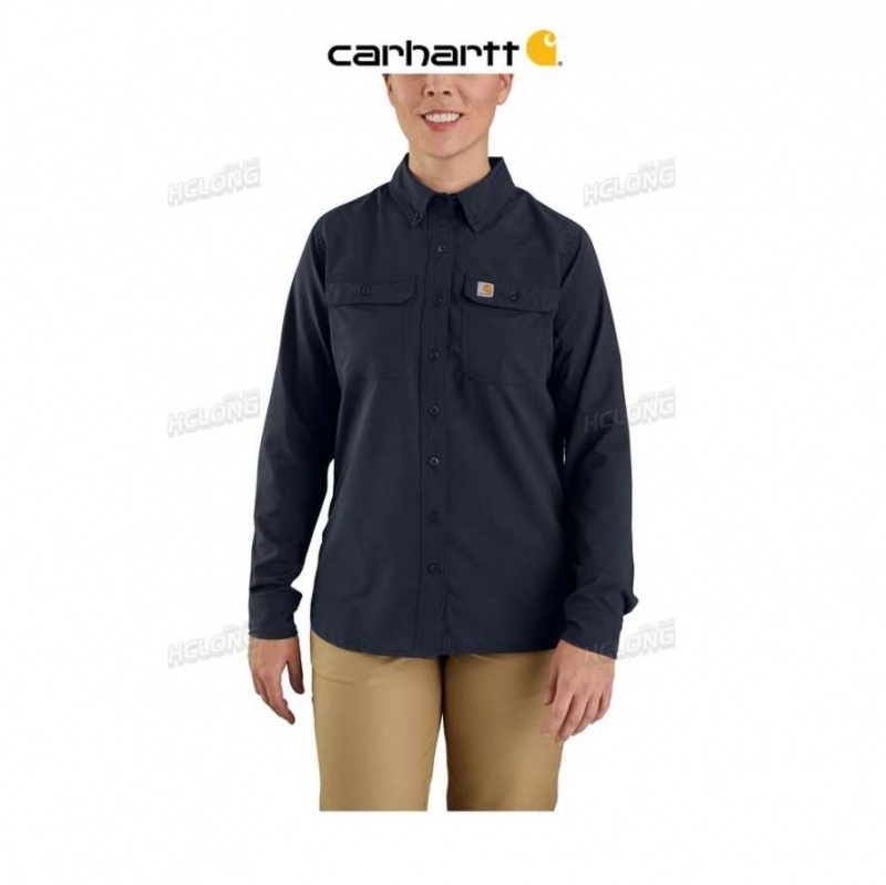 Bleu Marine Carhartt Force Relaxed Fit Legere Long Sleeve Shirt Bleu - Danmark ZHN-4162550