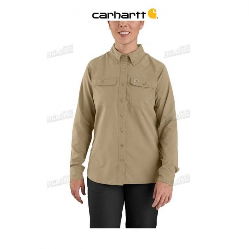 Kaki Foncé Carhartt Force Relaxed Fit Legere Long Sleeve Shirt Kaki - Danmark FBF-2089527