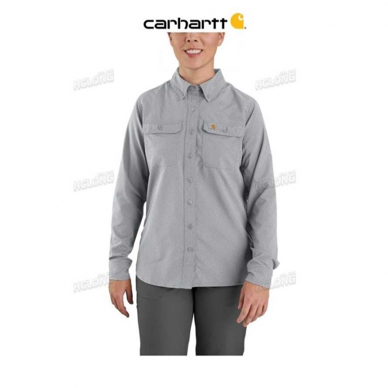 Steel Carhartt Force Relaxed Fit Legere Long Sleeve Shirt - Danmark MIE-9037127