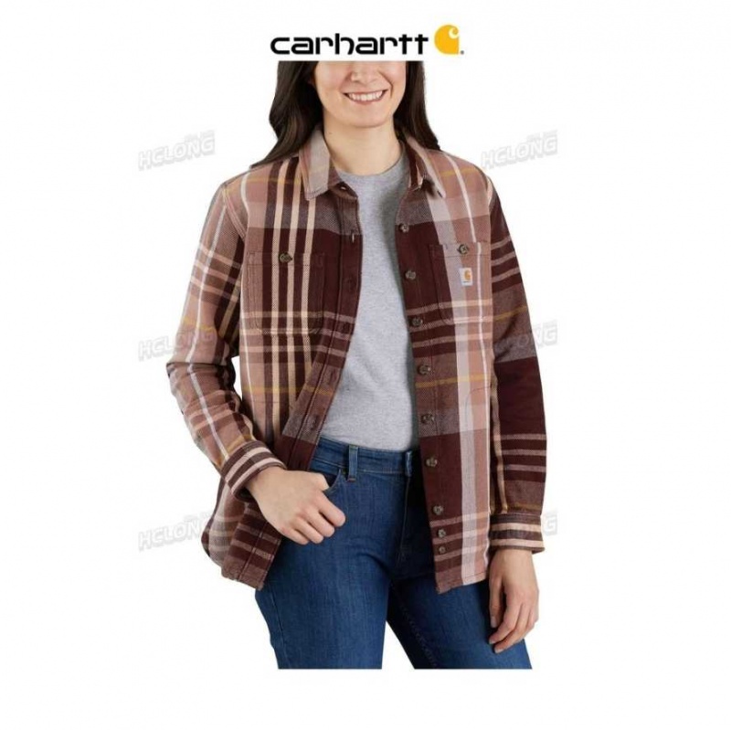 Blackberry Carhartt Loose Fit Heavyweight Twill Long-Sleeve Plaid Shirt - Danmark CNN-3310392