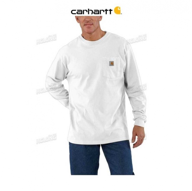 Blanche Carhartt Loose Fit Heavyweight Long-Sleeve Pocket T-Shirt - Danmark KKK-5373423