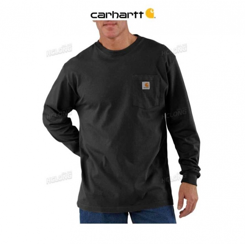 Noir Carhartt Loose Fit Heavyweight Long-Sleeve Pocket T-Shirt - Danmark TAN-2016324