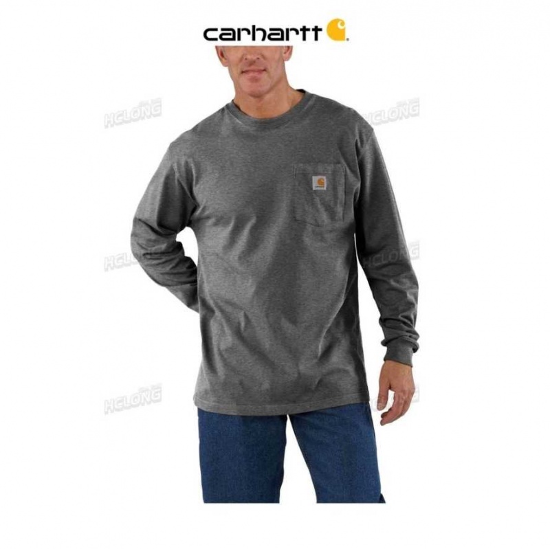 Carbon Heather Carhartt Loose Fit Heavyweight Long-Sleeve Pocket T-Shirt Carbon - Danmark LHX-9399094