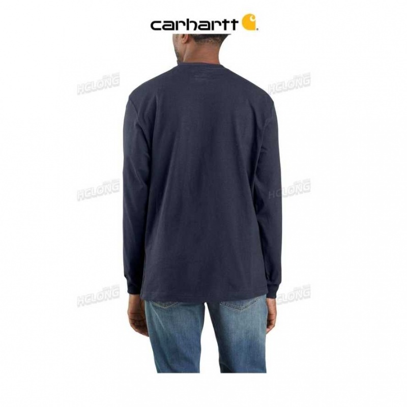 Bleu Marine Carhartt Loose Fit Heavyweight Long-Sleeve Pocket T-Shirt Bleu - Danmark DBK-6017525