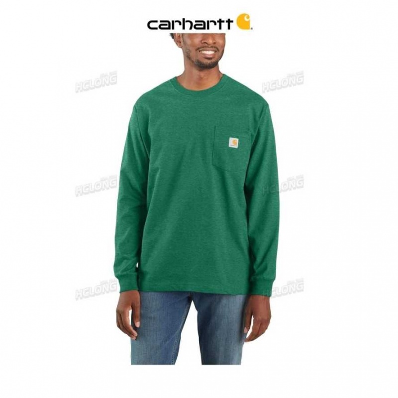 North Woods Heather Carhartt Loose Fit Heavyweight Long-Sleeve Pocket T-Shirt North Woods - Danmark BUL-0987573