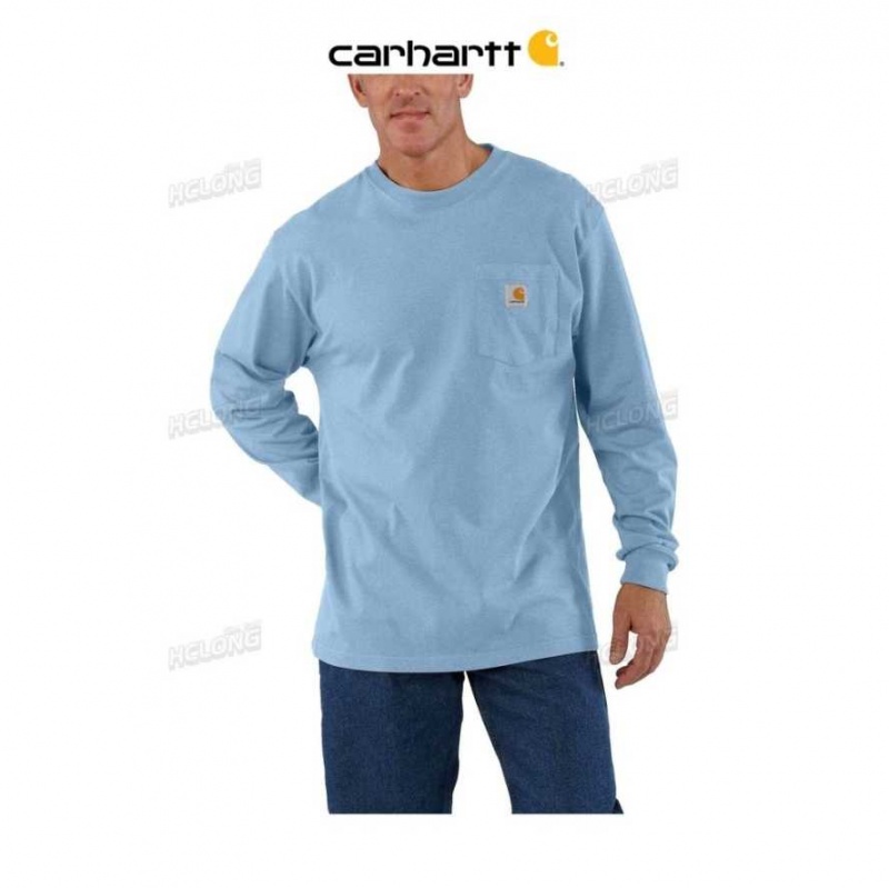 Bleu Carhartt Loose Fit Heavyweight Long-Sleeve Pocket T-Shirt - Danmark XLN-4850672