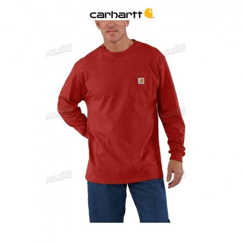 Chili Pepper Heather Carhartt Loose Fit Heavyweight Long-Sleeve Pocket T-Shirt Chili Pepper - Danmark DRG-6817880