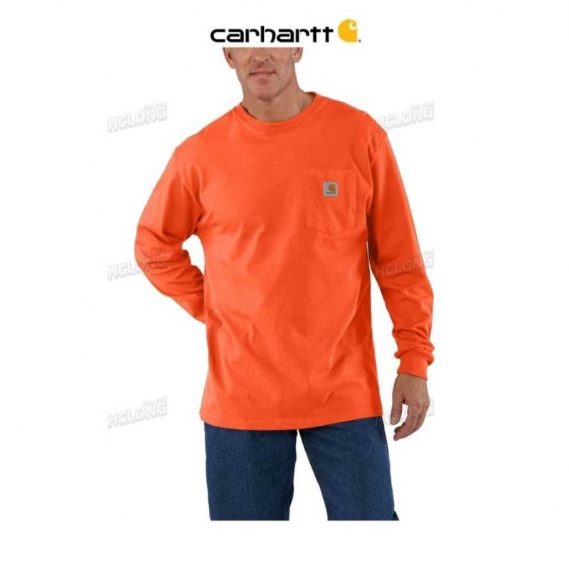 Orange Carhartt Loose Fit Heavyweight Long-Sleeve Pocket T-Shirt - Danmark USV-8491515