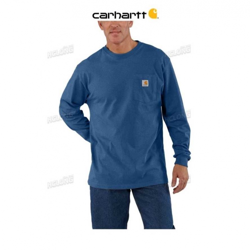 Lakeshore Heather Carhartt Loose Fit Heavyweight Long-Sleeve Pocket T-Shirt Lakeshore - Danmark VKN-0096505