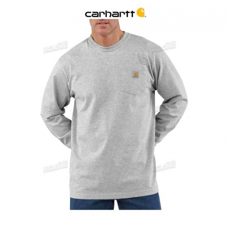 Heather Gray Carhartt Loose Fit Heavyweight Long-Sleeve Pocket T-Shirt Heather - Danmark MWL-3469290