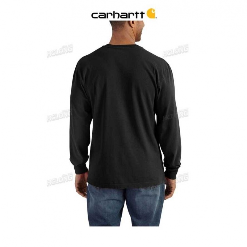 Noir Carhartt Loose Fit Heavyweight Long-Sleeve Pocket Henley T-Shirt - Danmark WIY-2325031