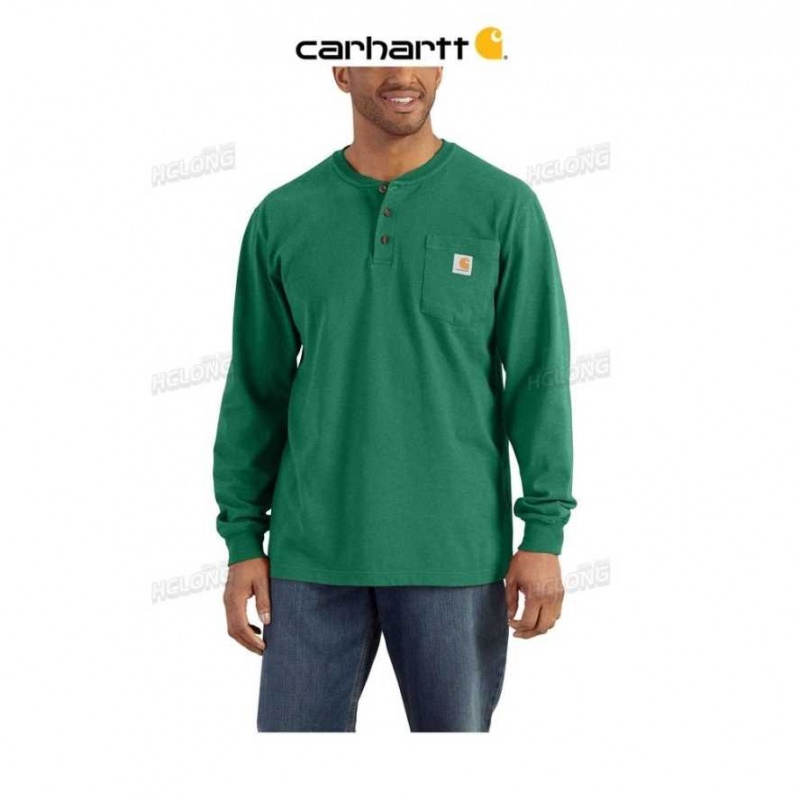 North Woods Heather Carhartt Loose Fit Heavyweight Long-Sleeve Pocket Henley T-Shirt North Woods - Danmark RGJ-7994735